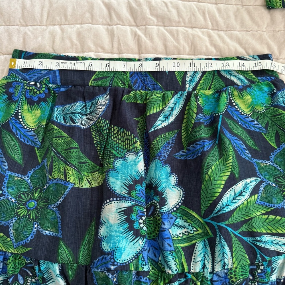 Rachel Zoe Blue and Green Leaf/ Flower Print Long Pull On Skirt Set XL - Picture 8 of 13